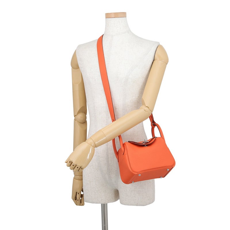 エルメス ハンドバッグ リンディ ミニ タンジェリン/シルバー金具 トリヨンクレマンス G刻印 HERMES バッグ 2wayショルダーバッグ