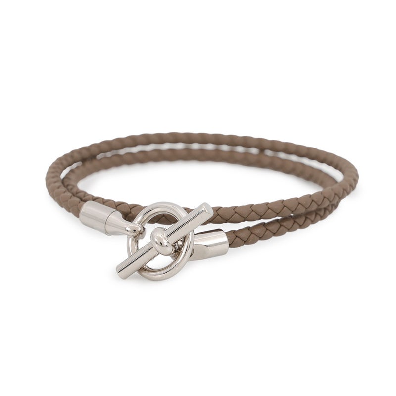 エルメス ブレスレット グレナン ドゥブルトゥール エトゥープ/シルバー金具 スイフト HERMES アクセサリー