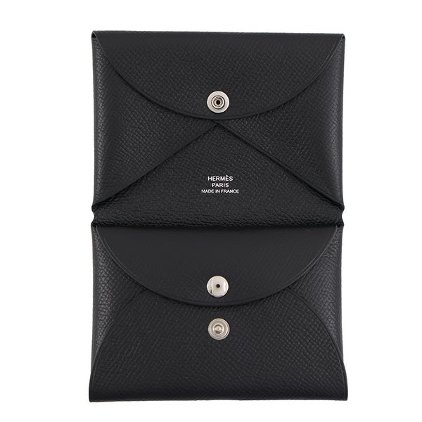 エルメス コインケース カルヴィ デュオ ブラック/シルバー金具 エプソン U刻印 財布 黒