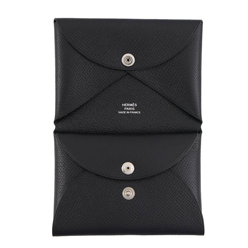 エルメス コインケース カルヴィ デュオ ブラック/シルバー金具 エプソン U刻印 財布 黒