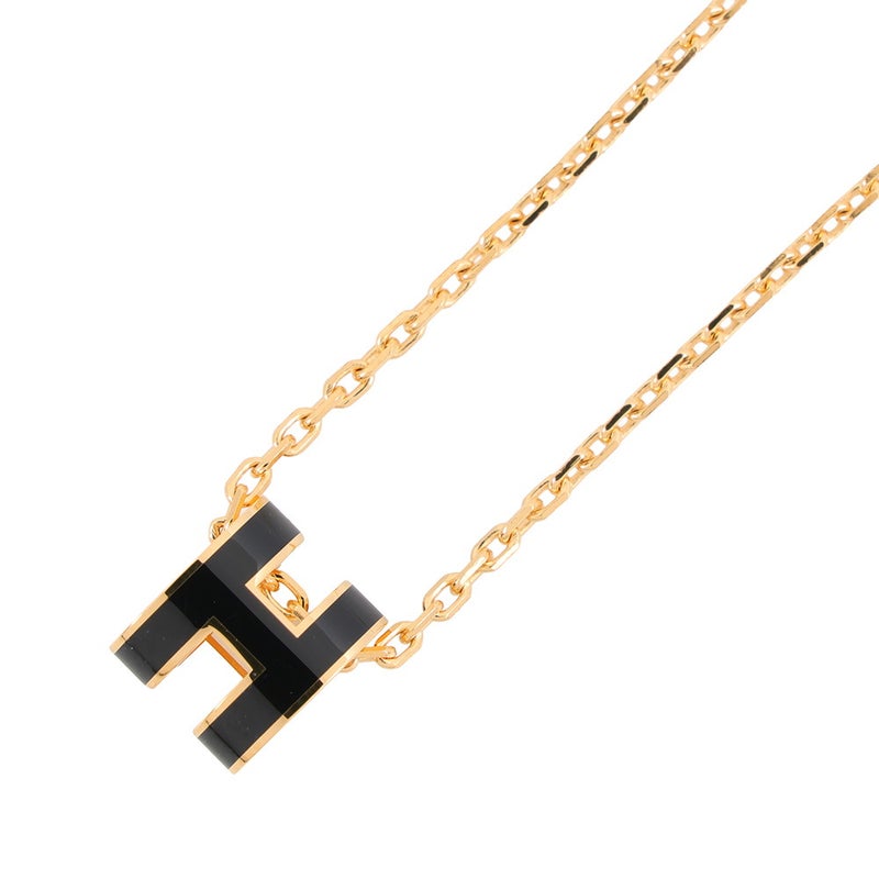 エルメス ネックレス ミニ・ポップアッシュ ブラック/ゴールド金具 HERMES アクセサリー ポップH 黒