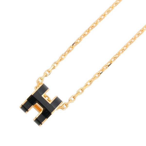 エルメス ネックレス ミニ・ポップアッシュ ブラック/ゴールド金具 HERMES アクセサリー ポップH 黒