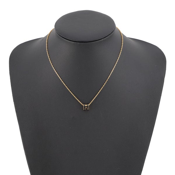 エルメス ネックレス ミニ・ポップアッシュ ブラック/ゴールド金具 HERMES アクセサリー ポップH 黒