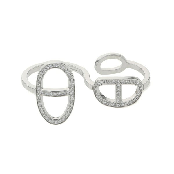 エルメス リング シェーヌダンクル コントゥール ダブル リング ダイヤ 76P 0.48ct K18WGホワイトゴールド サイズ54