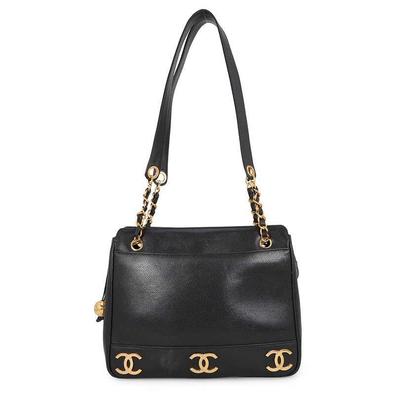 シャネル チェーントートバッグ トリプルココマーク キャビアスキン A03675 CHANEL 黒