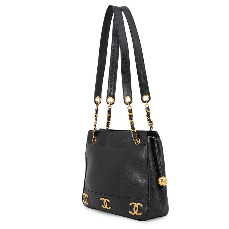 シャネル チェーントートバッグ トリプルココマーク キャビアスキン A03675 CHANEL 黒