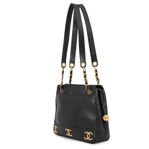 シャネル チェーントートバッグ トリプルココマーク キャビアスキン A03675 CHANEL 黒