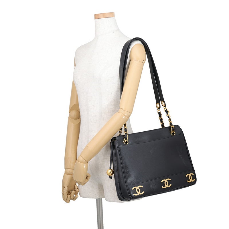 シャネル チェーントートバッグ トリプルココマーク キャビアスキン A03675 CHANEL 黒