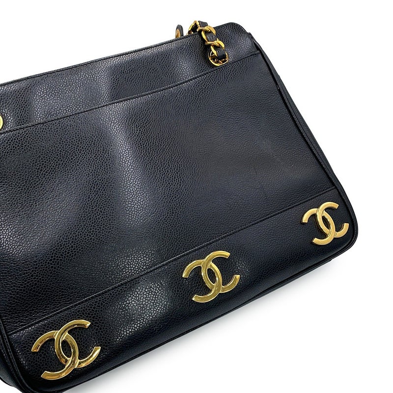 シャネル チェーントートバッグ トリプルココマーク キャビアスキン A03675 CHANEL 黒