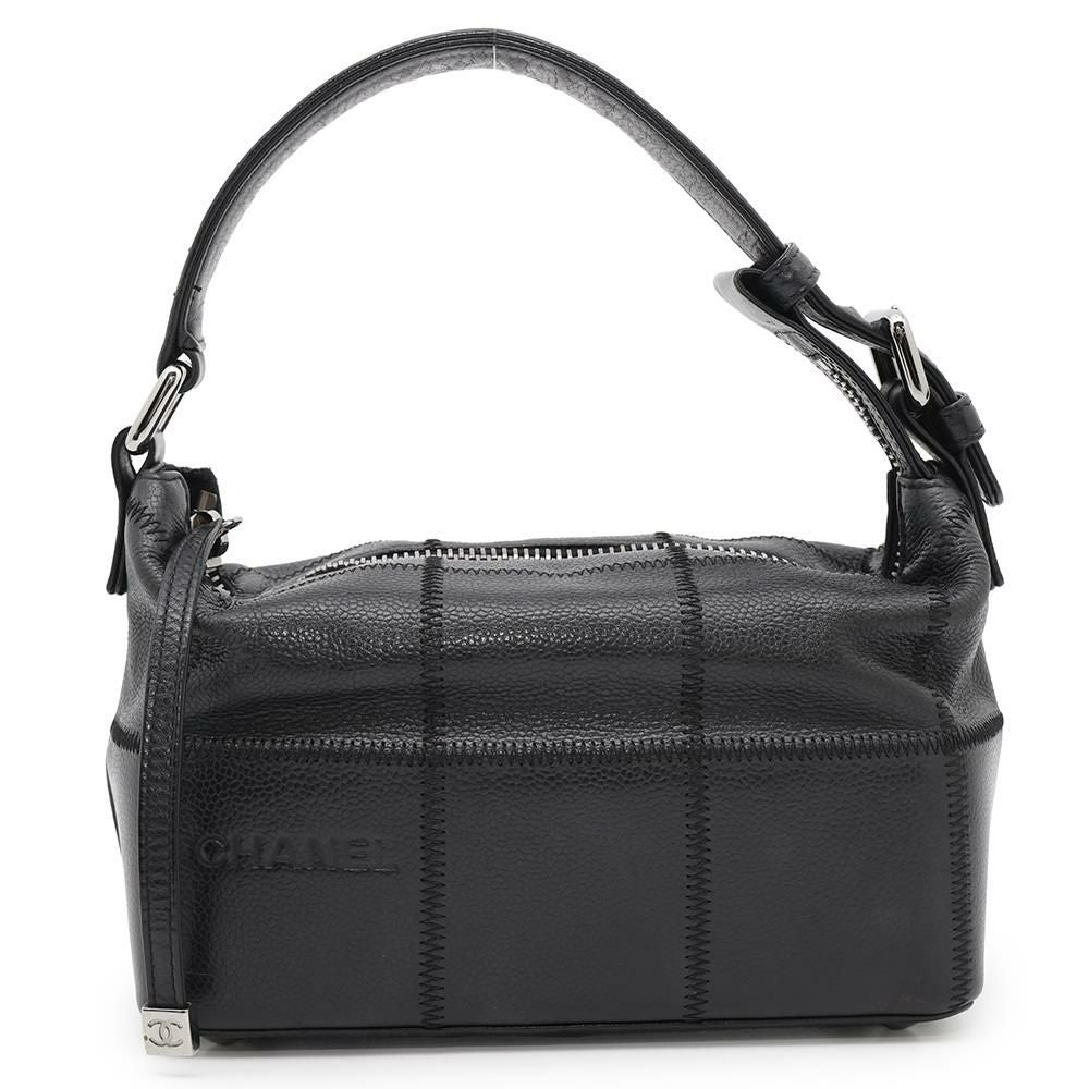 CHANEL ブラック チョコレートバーレザーハンドバッグ希少品 シャネル ハンドバッグ チョコバー レザー CHANEL バッグ 黒 安心保証