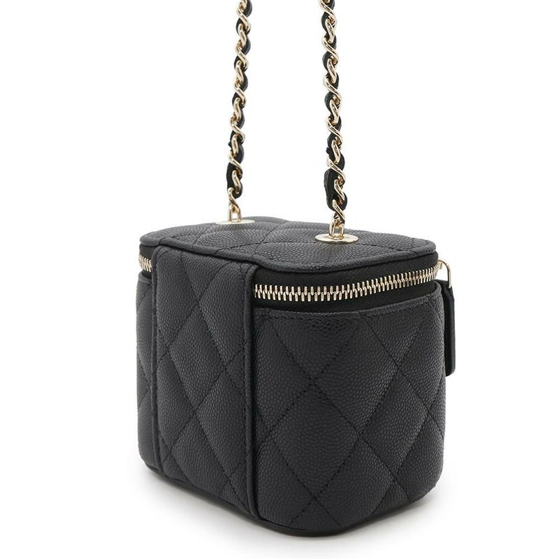 シャネル チェーンショルダーバッグ マトラッセ ココマーク ヴァニティケース ミニ キャビアスキン AP1340 バニティ 黒