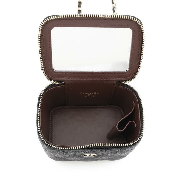 シャネル チェーンショルダーバッグ マトラッセ ココマーク ヴァニティケース ミニ キャビアスキン AP1340 バニティ 黒