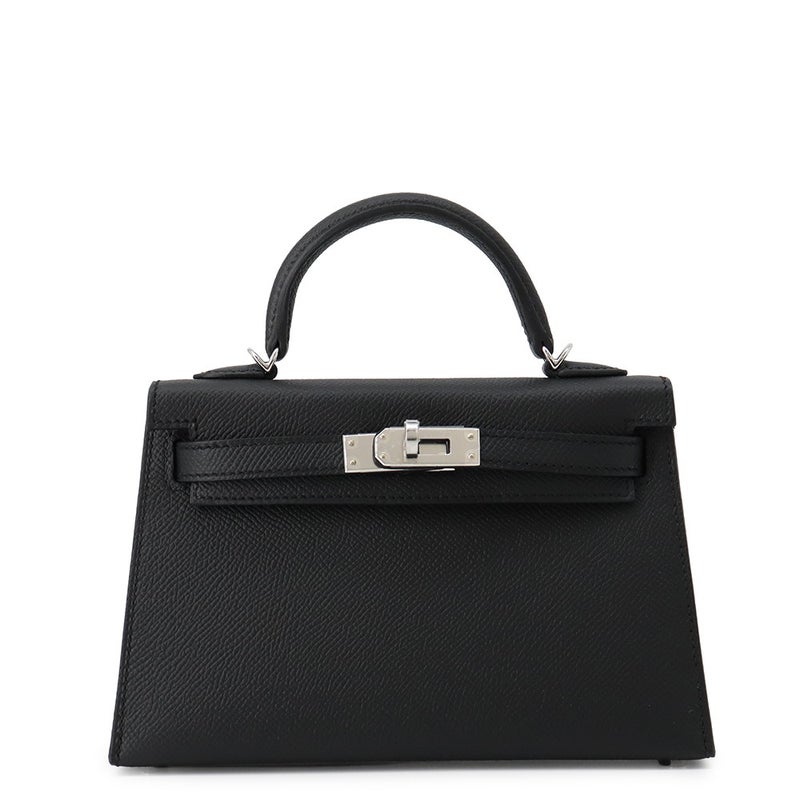 エルメス ハンドバッグ ミニケリー 外縫い ブラック/シルバー金具 エプソン G刻印 HERMES Kelly 2wayバッグ 黒