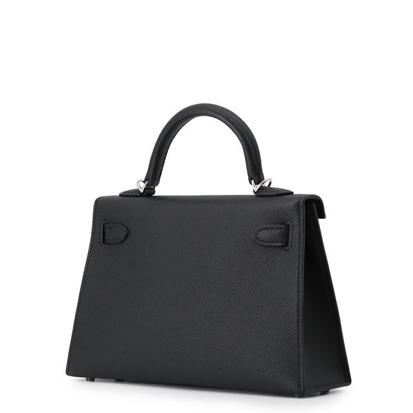 エルメス ハンドバッグ ミニケリー 外縫い ブラック/シルバー金具 エプソン G刻印 HERMES Kelly 2wayバッグ 黒