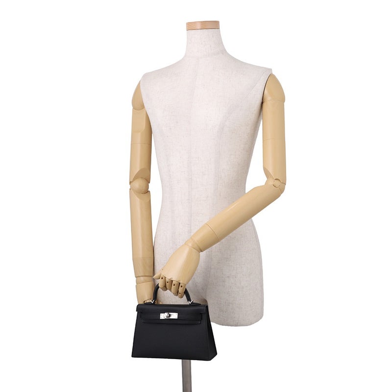エルメス ハンドバッグ ミニケリー 外縫い ブラック/シルバー金具 エプソン G刻印 HERMES Kelly 2wayバッグ 黒