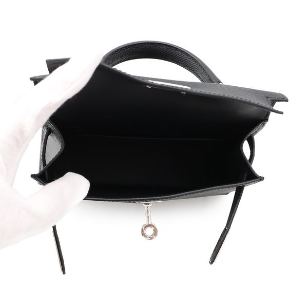 エルメス ハンドバッグ ミニケリー 外縫い ブラック/シルバー金具 エプソン G刻印 HERMES Kelly 2wayバッグ 黒
