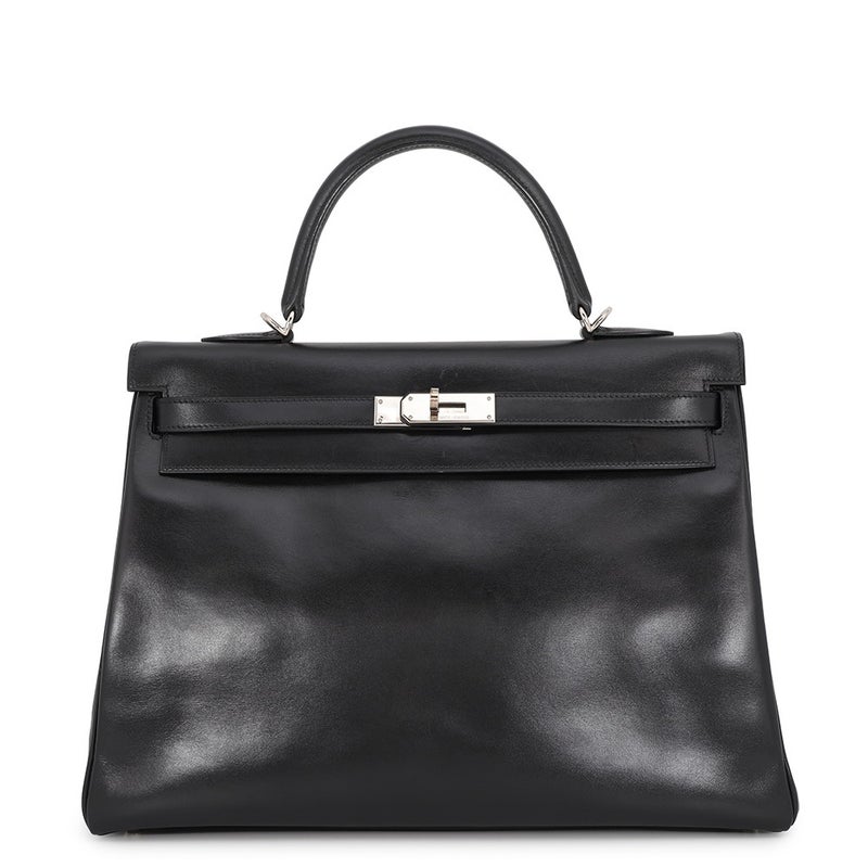 エルメス ハンドバッグ ケリー35 内縫い ブラック/シルバー金具 ボックスカーフ □J刻印 HERMES Kelly 2wayバッグ 黒