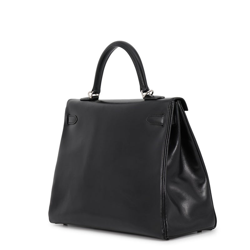 エルメス ハンドバッグ ケリー35 内縫い ブラック/シルバー金具 ボックスカーフ □J刻印 HERMES Kelly 2wayバッグ 黒