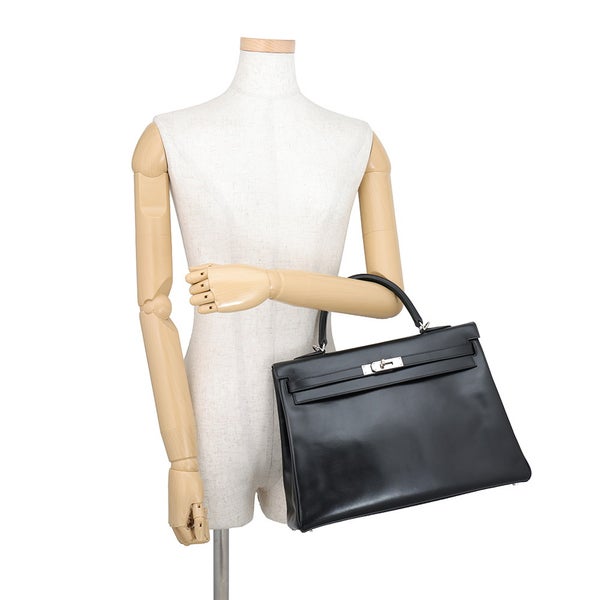 エルメス ハンドバッグ ケリー35 内縫い ブラック/シルバー金具 ボックスカーフ □J刻印 HERMES Kelly 2wayバッグ 黒