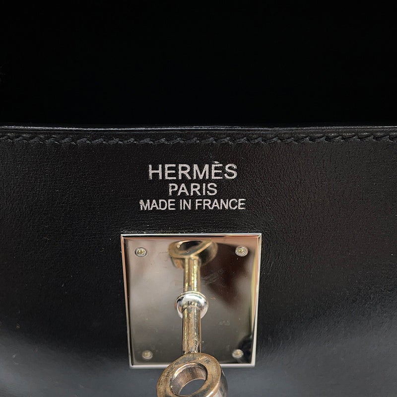 エルメス ハンドバッグ ケリー35 内縫い ブラック/シルバー金具 ボックスカーフ □J刻印 HERMES Kelly 2wayバッグ 黒
