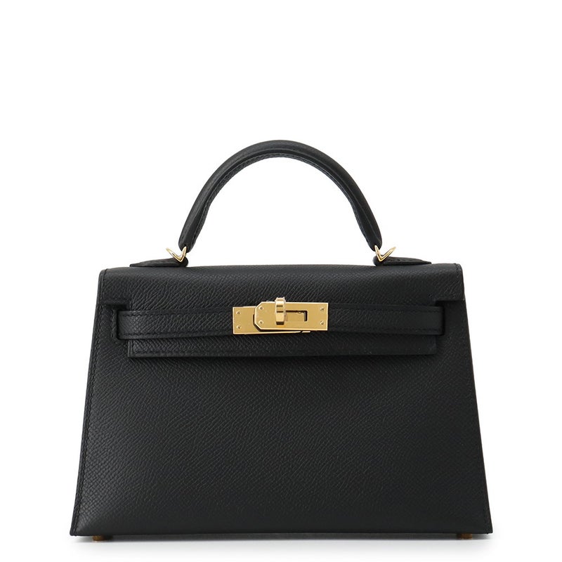 エルメス ハンドバッグ ミニケリー 外縫い ブラック/ゴールド金具 エプソン G刻印 HERMES Kelly 2wayバッグ 黒