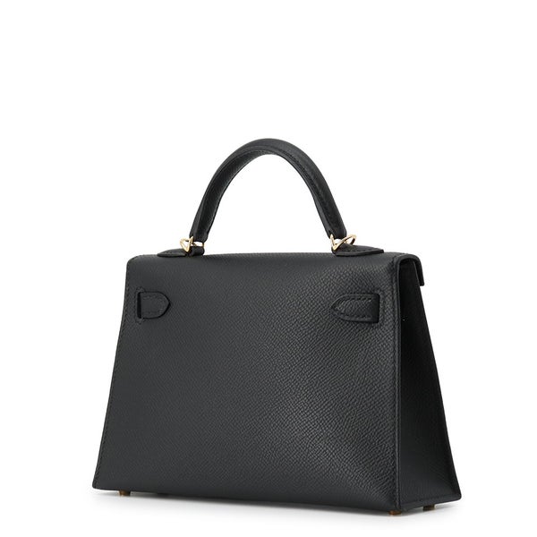 エルメス ハンドバッグ ミニケリー 外縫い ブラック/ゴールド金具 エプソン G刻印 HERMES Kelly 2wayバッグ 黒