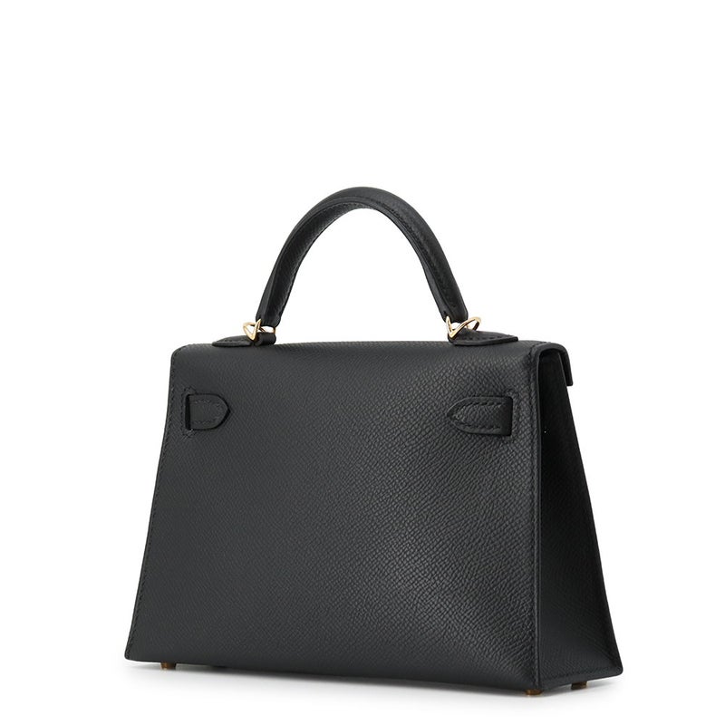 エルメス ハンドバッグ ミニケリー 外縫い ブラック/ゴールド金具 エプソン G刻印 HERMES Kelly 2wayバッグ 黒