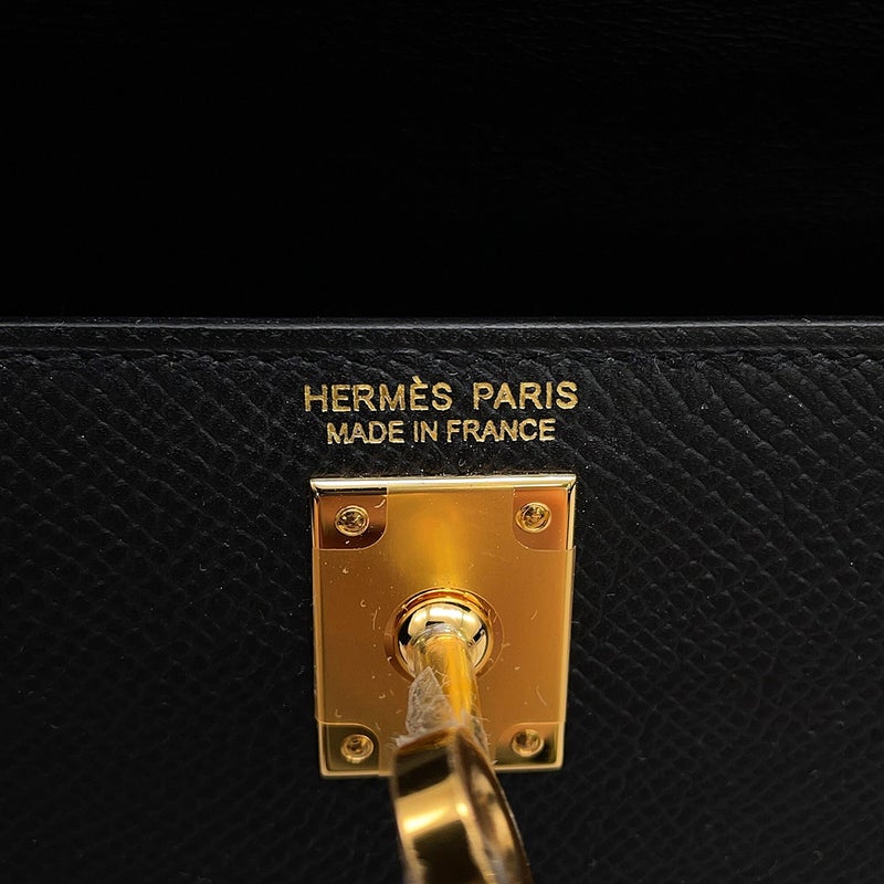 エルメス ハンドバッグ ミニケリー 外縫い ブラック/ゴールド金具 エプソン G刻印 HERMES Kelly 2wayバッグ 黒
