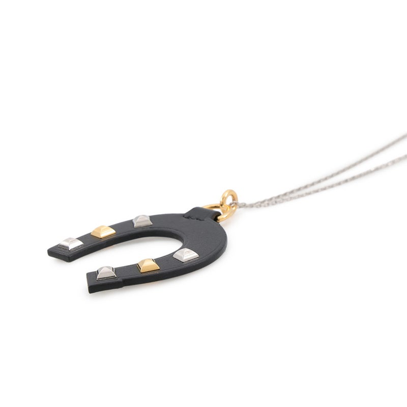 エルメス ネックレス ジョケット ブラック/ゴールド金具/シルバー金具 スイフト K刻印 アクセサリー 黒