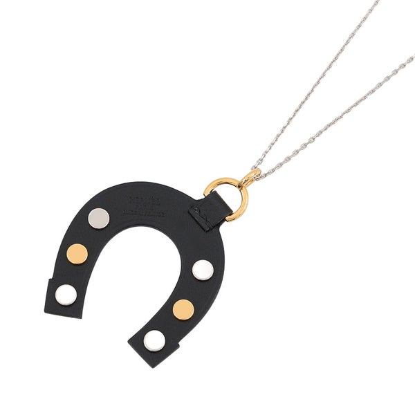 エルメス ネックレス ジョケット ブラック/ゴールド金具/シルバー金具 スイフト K刻印 アクセサリー 黒