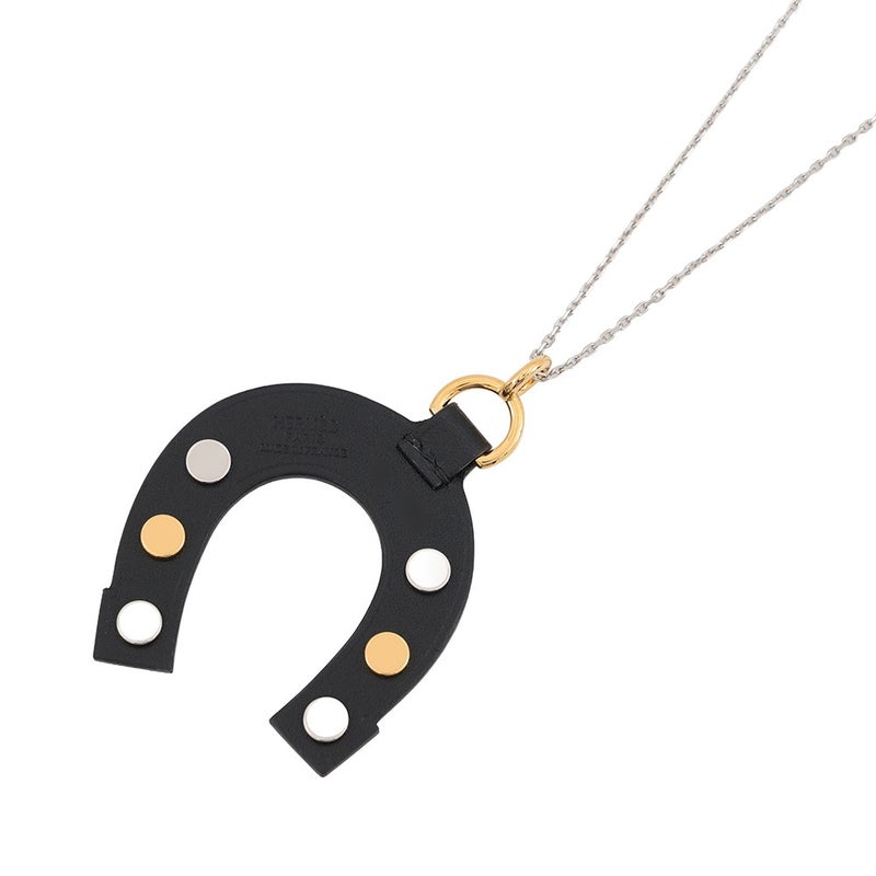 エルメス ネックレス ジョケット ブラック/ゴールド金具/シルバー金具 スイフト K刻印 アクセサリー 黒