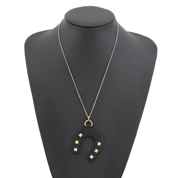 エルメス ネックレス ジョケット ブラック/ゴールド金具/シルバー金具 スイフト K刻印 アクセサリー 黒