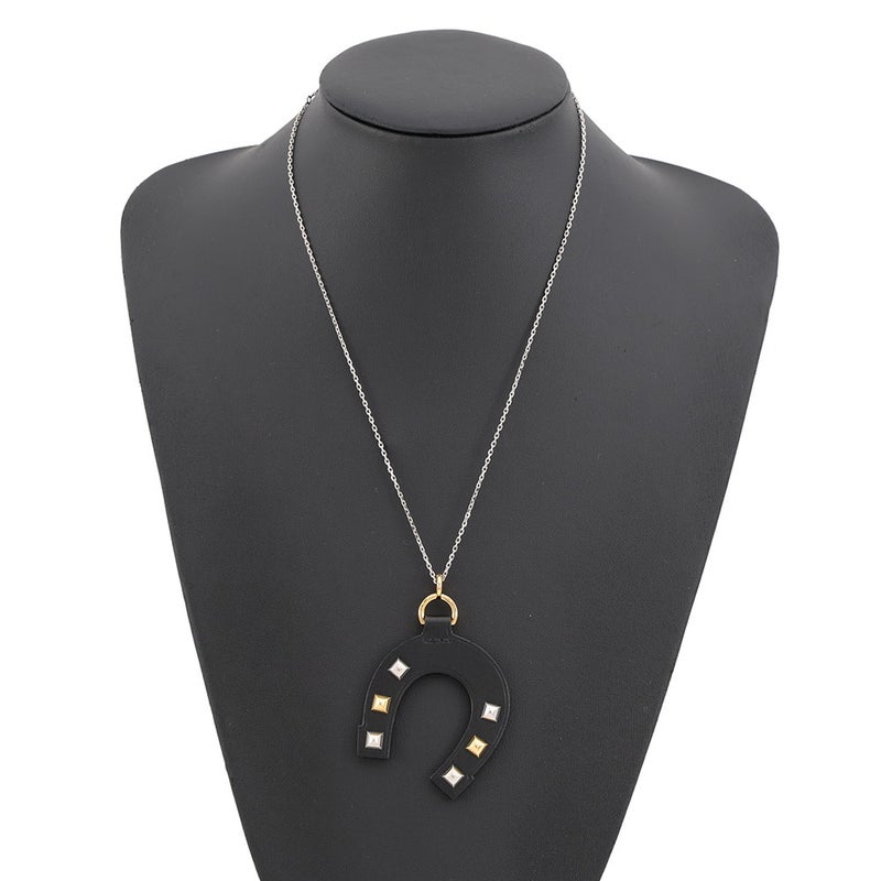 エルメス ネックレス ジョケット ブラック/ゴールド金具/シルバー金具 スイフト K刻印 アクセサリー 黒