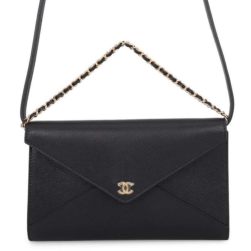 シャネル チェーンショルダーバッグ ストラップ クラッチ バッグ ココマーク グレインド ゴートスキン AP5232 CHANEL 黒