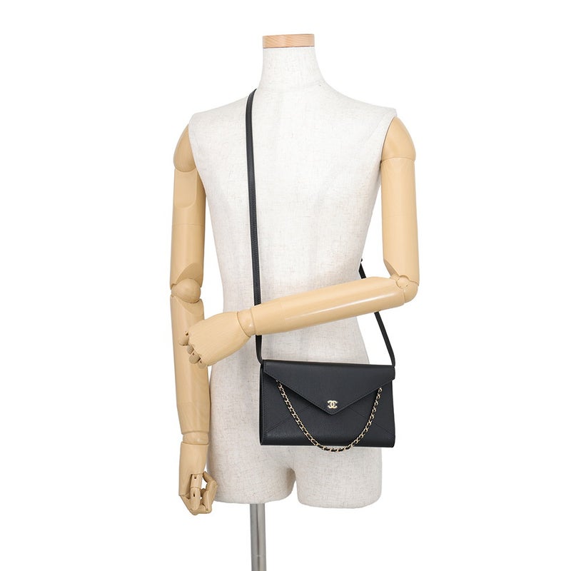 シャネル チェーンショルダーバッグ ストラップ クラッチ バッグ ココマーク グレインド ゴートスキン AP5232 CHANEL 黒