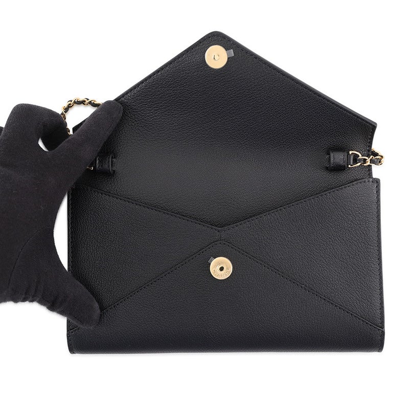 シャネル チェーンショルダーバッグ ストラップ クラッチ バッグ ココマーク グレインド ゴートスキン AP5232 CHANEL 黒