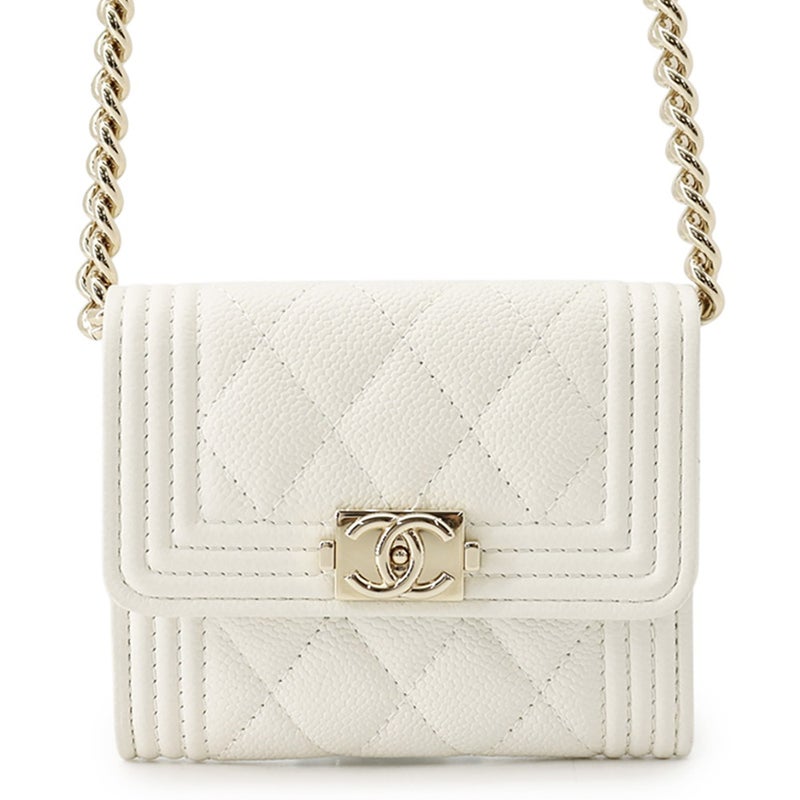 シャネル チェーンウォレット ボーイシャネル マトラッセ ココマーク ミニ キャビアスキン AP2206 CHANEL 財布 白