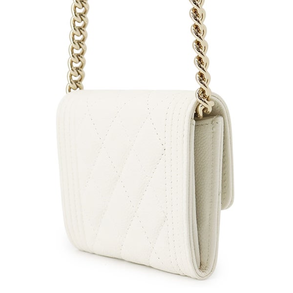 シャネル チェーンウォレット ボーイシャネル マトラッセ ココマーク ミニ キャビアスキン AP2206 CHANEL 財布 白