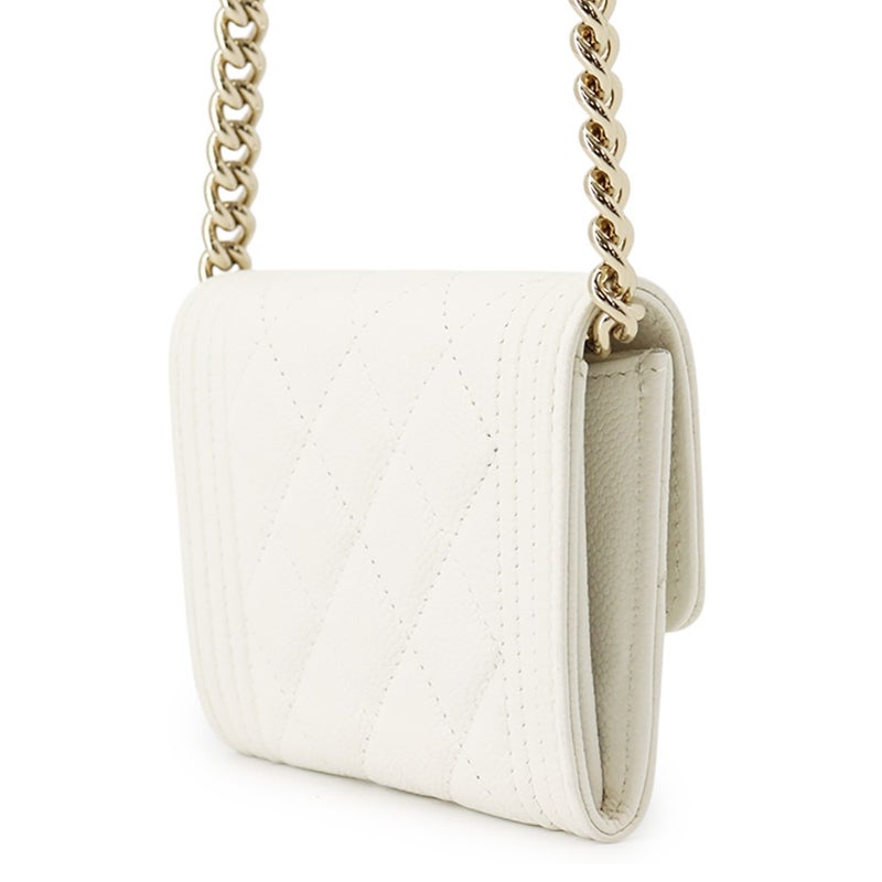 シャネル チェーンウォレット ボーイシャネル マトラッセ ココマーク ミニ キャビアスキン AP2206 CHANEL 財布 白