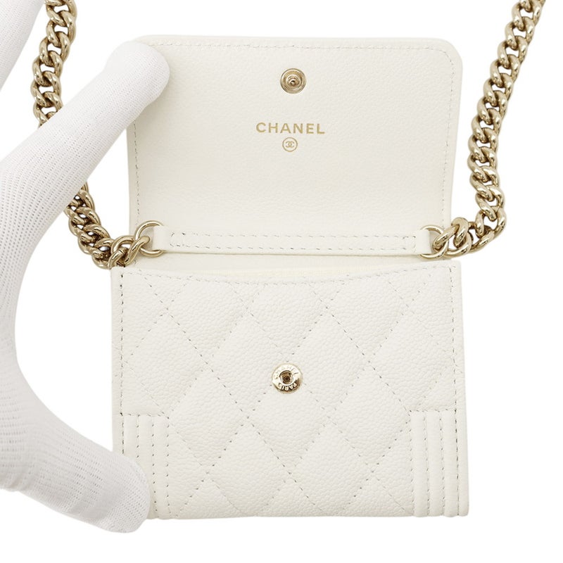 シャネル チェーンウォレット ボーイシャネル マトラッセ ココマーク ミニ キャビアスキン AP2206 CHANEL 財布 白