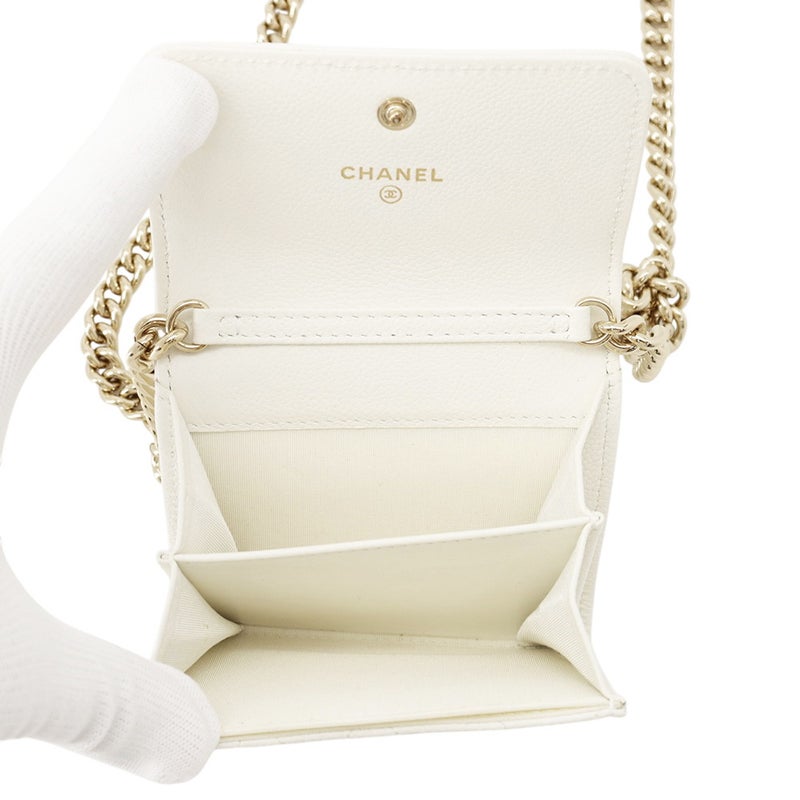 シャネル チェーンウォレット ボーイシャネル マトラッセ ココマーク ミニ キャビアスキン AP2206 CHANEL 財布 白