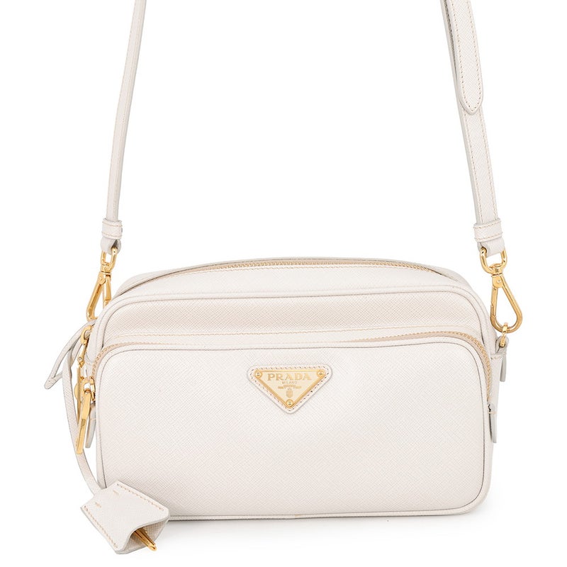 プラダ ショルダーバッグ サフィアーノレザー トライアングルロゴ カメラバッグ BT1010 PRADA バッグ 白