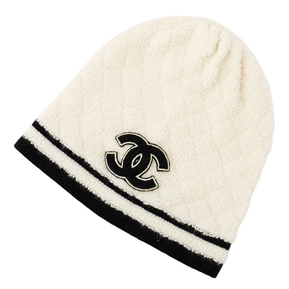 CHANEL ニット帽 カシミヤ 美品 シャネル ニット帽 ココマーク カシミヤ CHANEL 帽子 黒 白 | 中古
