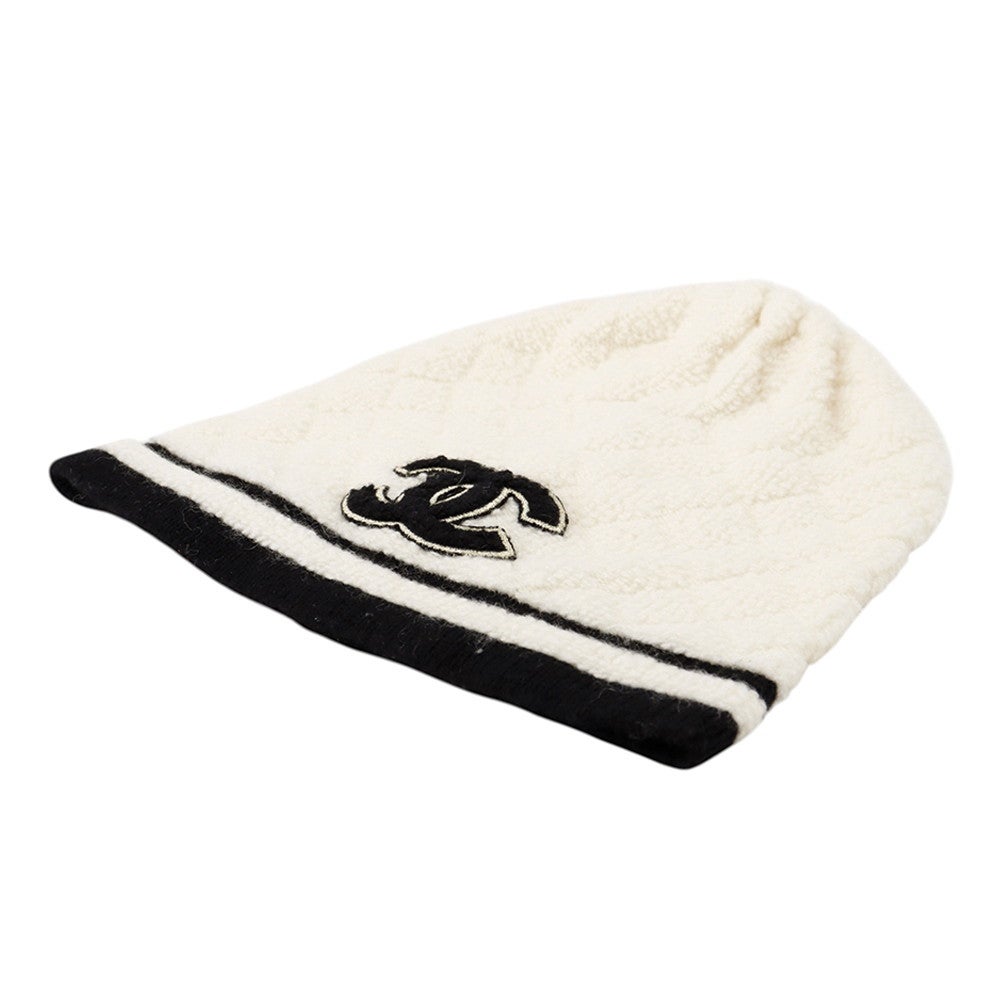 シャネル ニット帽 ココマーク カシミヤ CHANEL 帽子 黒 白 | 中古