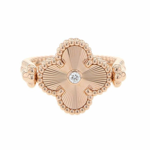 ヴァンクリーフ&アーペル リング ヴィンテージ アルハンブラ リバーシブル カーネリアン ダイヤ 1P ギヨシェ K18PG サイズ54 指輪