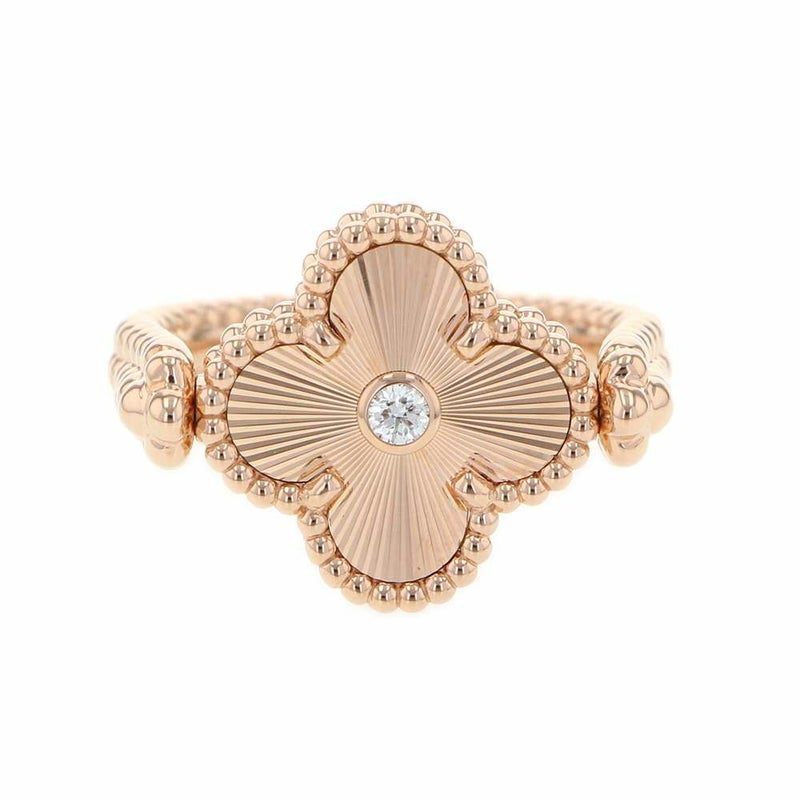 ヴァンクリーフ&アーペル リング ヴィンテージ アルハンブラ リバーシブル カーネリアン ダイヤ 1P ギヨシェ K18PG サイズ54 指輪