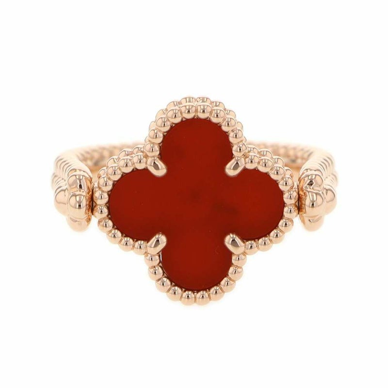 ヴァンクリーフ&アーペル リング ヴィンテージ アルハンブラ リバーシブル カーネリアン ダイヤ 1P ギヨシェ K18PG サイズ54 指輪