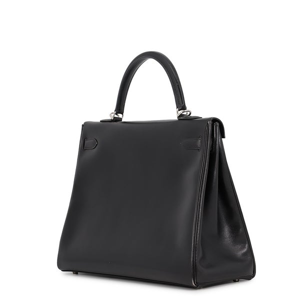 エルメス ハンドバッグ ケリー35 内縫い ブラック/シルバー金具 ボックスカーフ □F刻印 HERMES Kelly 2wayバッグ 黒