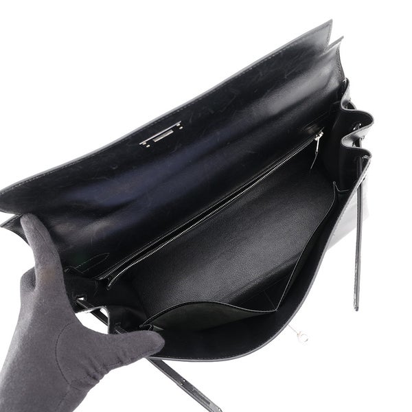 エルメス ハンドバッグ ケリー35 内縫い ブラック/シルバー金具 ボックスカーフ □F刻印 HERMES Kelly 2wayバッグ 黒