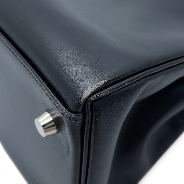 エルメス ハンドバッグ ケリー35 内縫い ブラック/シルバー金具 ボックスカーフ □F刻印 HERMES Kelly 2wayバッグ 黒